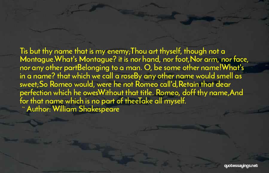 William Shakespeare Quotes: Tis But Thy Name That Is My Enemy;thou Art Thyself, Though Not A Montague.what's Montague? It Is Nor Hand, Nor