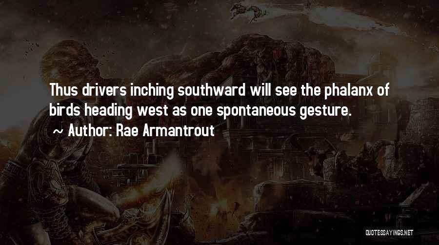 Rae Armantrout Quotes: Thus Drivers Inching Southward Will See The Phalanx Of Birds Heading West As One Spontaneous Gesture.