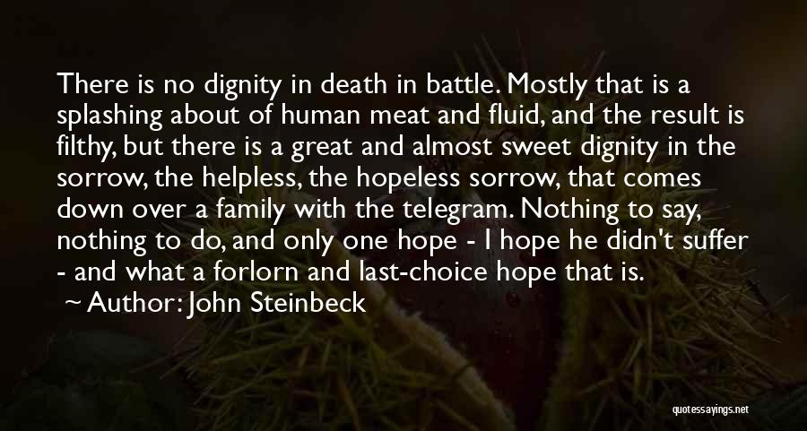 John Steinbeck Quotes: There Is No Dignity In Death In Battle. Mostly That Is A Splashing About Of Human Meat And Fluid, And