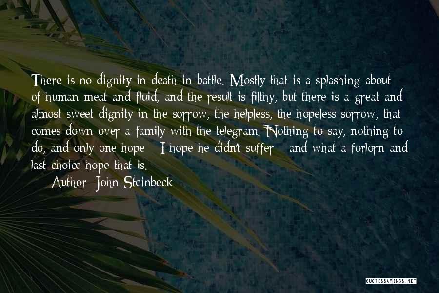 John Steinbeck Quotes: There Is No Dignity In Death In Battle. Mostly That Is A Splashing About Of Human Meat And Fluid, And