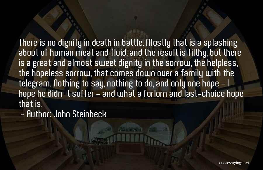 John Steinbeck Quotes: There Is No Dignity In Death In Battle. Mostly That Is A Splashing About Of Human Meat And Fluid, And