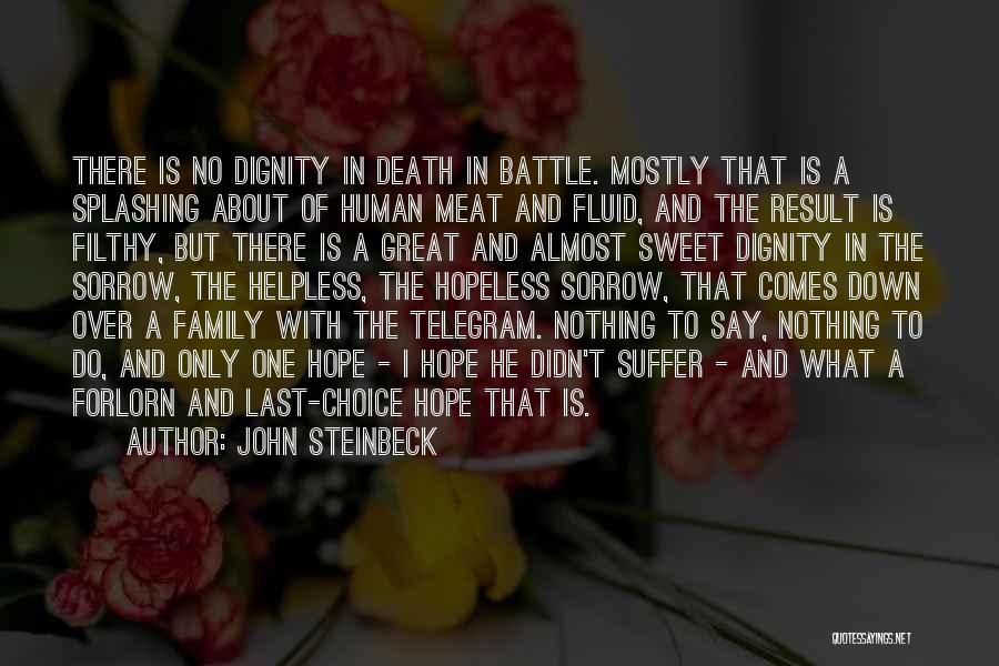 John Steinbeck Quotes: There Is No Dignity In Death In Battle. Mostly That Is A Splashing About Of Human Meat And Fluid, And