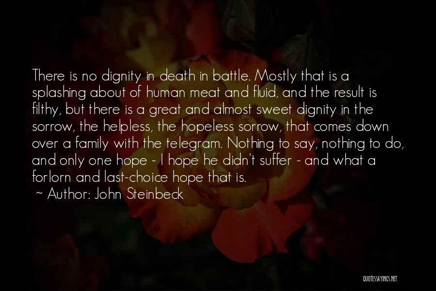 John Steinbeck Quotes: There Is No Dignity In Death In Battle. Mostly That Is A Splashing About Of Human Meat And Fluid, And