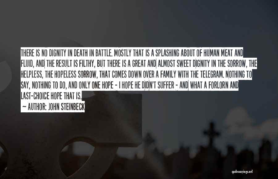 John Steinbeck Quotes: There Is No Dignity In Death In Battle. Mostly That Is A Splashing About Of Human Meat And Fluid, And