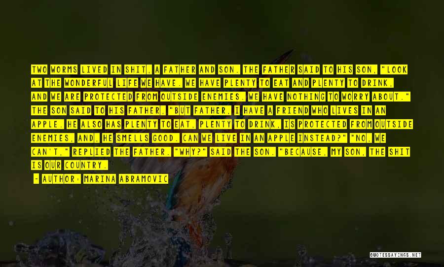 Marina Abramovic Quotes: Two Worms Lived In Shit, A Father And Son. The Father Said To His Son, Look At The Wonderful Life