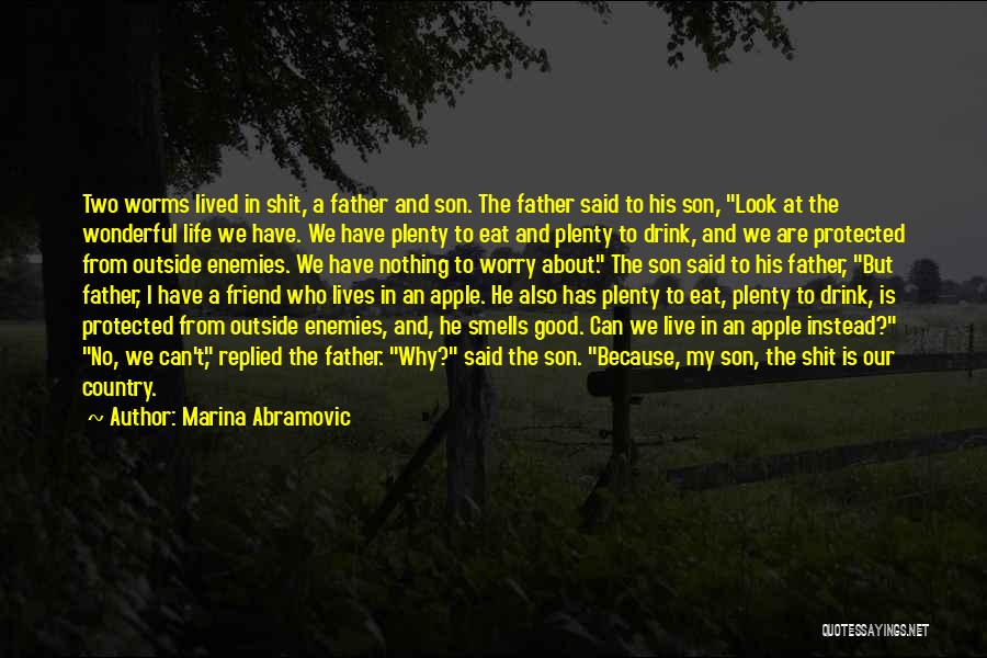 Marina Abramovic Quotes: Two Worms Lived In Shit, A Father And Son. The Father Said To His Son, Look At The Wonderful Life