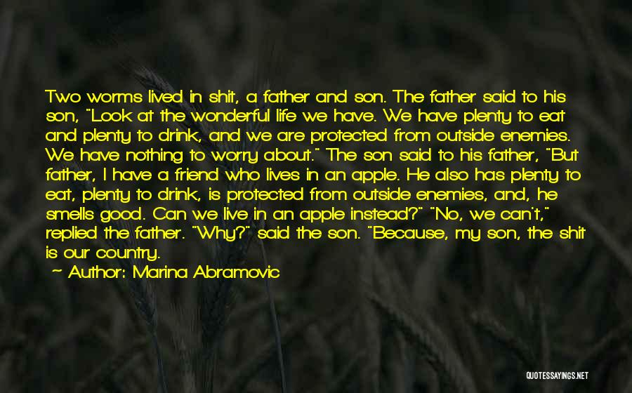 Marina Abramovic Quotes: Two Worms Lived In Shit, A Father And Son. The Father Said To His Son, Look At The Wonderful Life