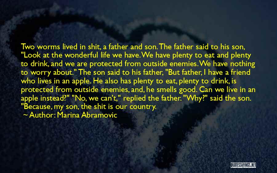 Marina Abramovic Quotes: Two Worms Lived In Shit, A Father And Son. The Father Said To His Son, Look At The Wonderful Life