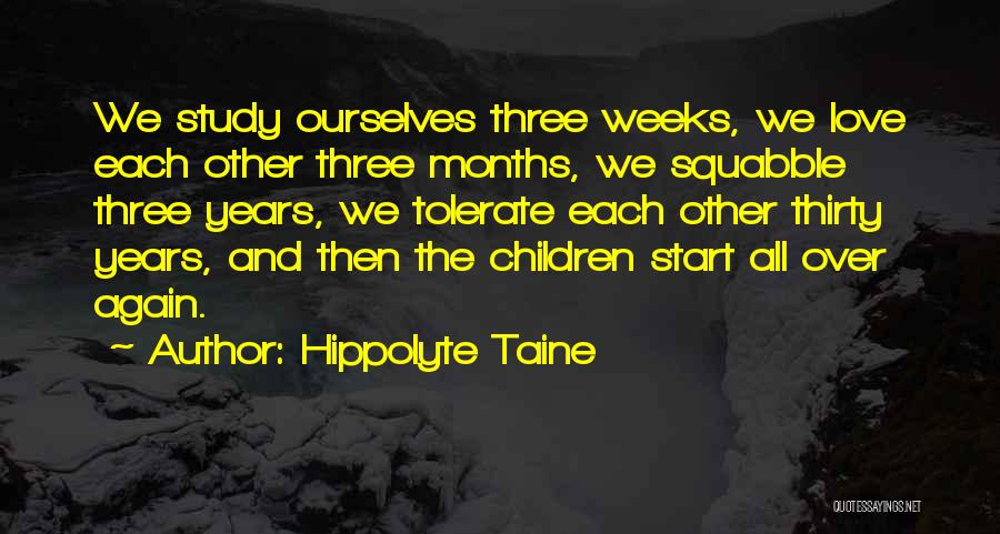Hippolyte Taine Quotes: We Study Ourselves Three Weeks, We Love Each Other Three Months, We Squabble Three Years, We Tolerate Each Other Thirty