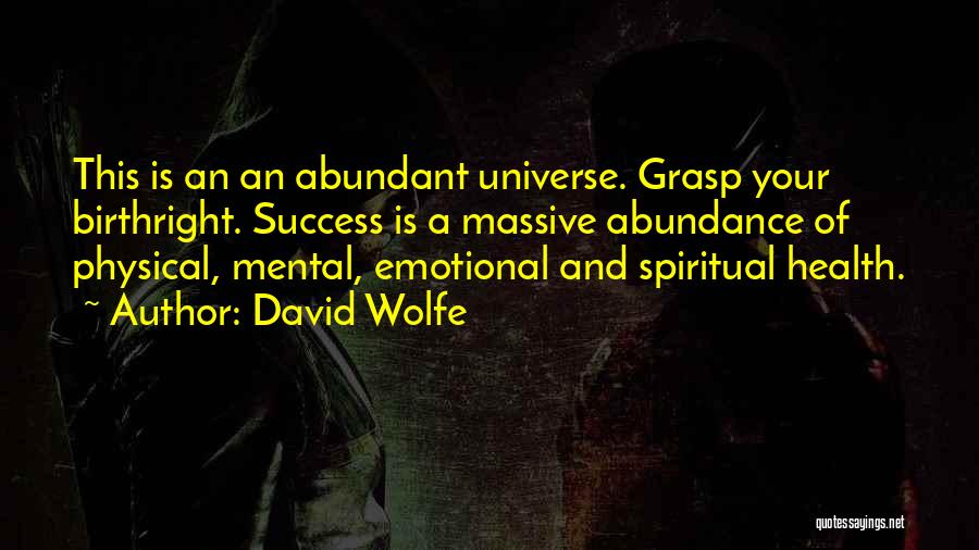 David Wolfe Quotes: This Is An An Abundant Universe. Grasp Your Birthright. Success Is A Massive Abundance Of Physical, Mental, Emotional And Spiritual