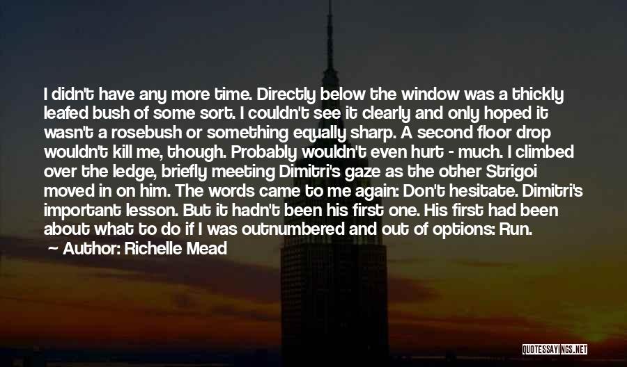 Richelle Mead Quotes: I Didn't Have Any More Time. Directly Below The Window Was A Thickly Leafed Bush Of Some Sort. I Couldn't