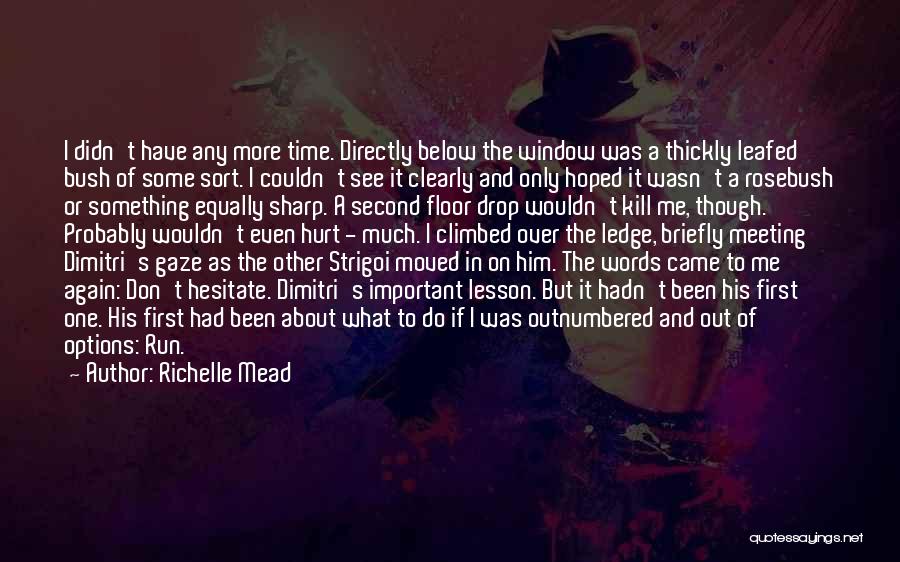 Richelle Mead Quotes: I Didn't Have Any More Time. Directly Below The Window Was A Thickly Leafed Bush Of Some Sort. I Couldn't