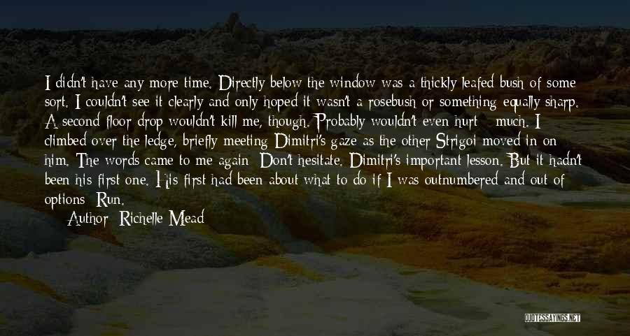 Richelle Mead Quotes: I Didn't Have Any More Time. Directly Below The Window Was A Thickly Leafed Bush Of Some Sort. I Couldn't