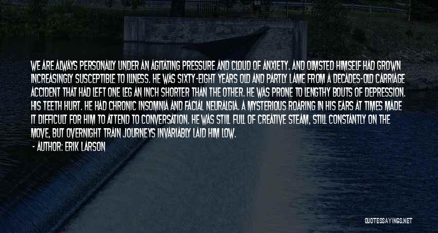 Erik Larson Quotes: We Are Always Personally Under An Agitating Pressure And Cloud Of Anxiety. And Olmsted Himself Had Grown Increasingly Susceptible To