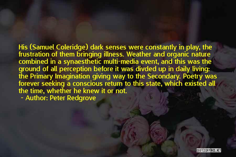 Peter Redgrove Quotes: His (samuel Coleridge) Dark Senses Were Constantly In Play, The Frustration Of Them Bringing Illness. Weather And Organic Nature Combined