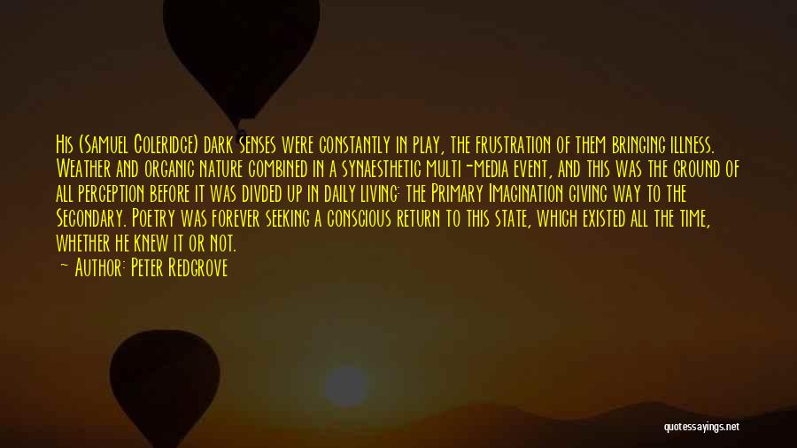 Peter Redgrove Quotes: His (samuel Coleridge) Dark Senses Were Constantly In Play, The Frustration Of Them Bringing Illness. Weather And Organic Nature Combined