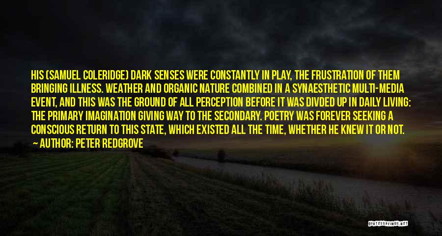 Peter Redgrove Quotes: His (samuel Coleridge) Dark Senses Were Constantly In Play, The Frustration Of Them Bringing Illness. Weather And Organic Nature Combined