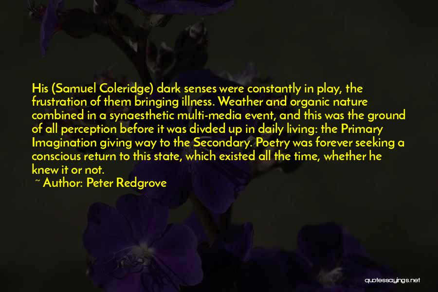 Peter Redgrove Quotes: His (samuel Coleridge) Dark Senses Were Constantly In Play, The Frustration Of Them Bringing Illness. Weather And Organic Nature Combined