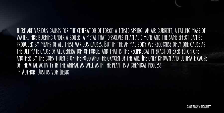 Justus Von Liebig Quotes: There Are Various Causes For The Generation Of Force: A Tensed Spring, An Air Current, A Falling Mass Of Water,