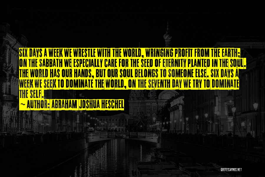 Abraham Joshua Heschel Quotes: Six Days A Week We Wrestle With The World, Wringing Profit From The Earth; On The Sabbath We Especially Care