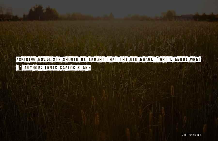 James Carlos Blake Quotes: Aspiring Novelists Should Be Taught That The Old Adage, Write About What You Know, Isn't Limited To What You Have