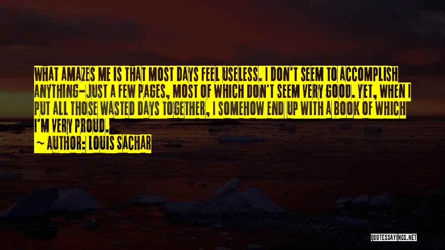 Louis Sachar Quotes: What Amazes Me Is That Most Days Feel Useless. I Don't Seem To Accomplish Anything-just A Few Pages, Most Of