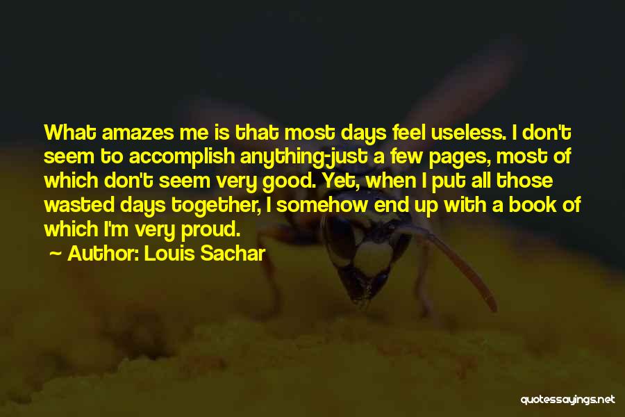 Louis Sachar Quotes: What Amazes Me Is That Most Days Feel Useless. I Don't Seem To Accomplish Anything-just A Few Pages, Most Of