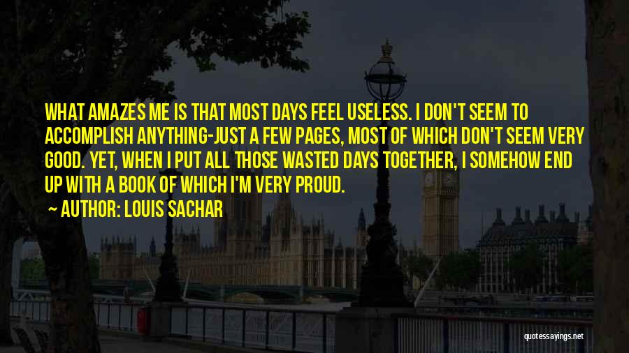 Louis Sachar Quotes: What Amazes Me Is That Most Days Feel Useless. I Don't Seem To Accomplish Anything-just A Few Pages, Most Of