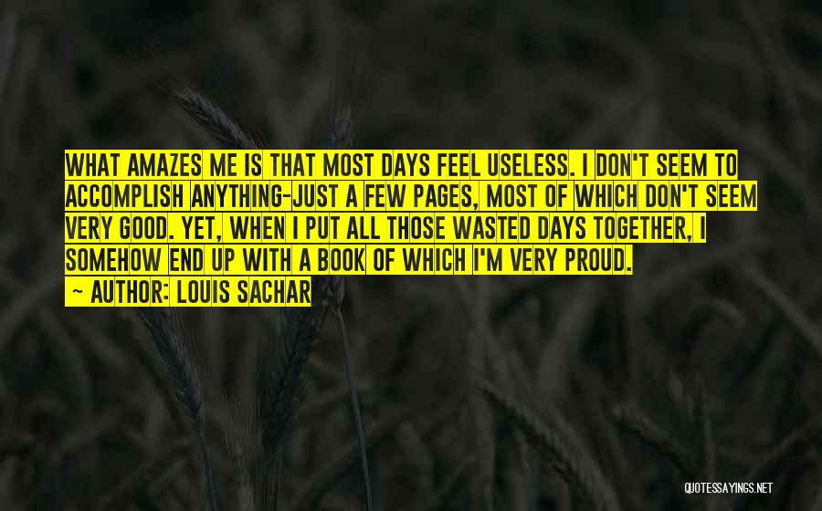 Louis Sachar Quotes: What Amazes Me Is That Most Days Feel Useless. I Don't Seem To Accomplish Anything-just A Few Pages, Most Of