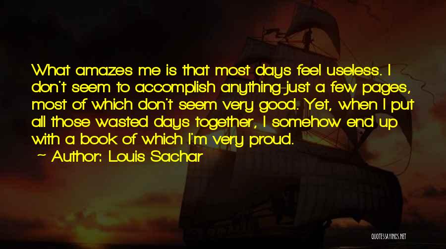 Louis Sachar Quotes: What Amazes Me Is That Most Days Feel Useless. I Don't Seem To Accomplish Anything-just A Few Pages, Most Of