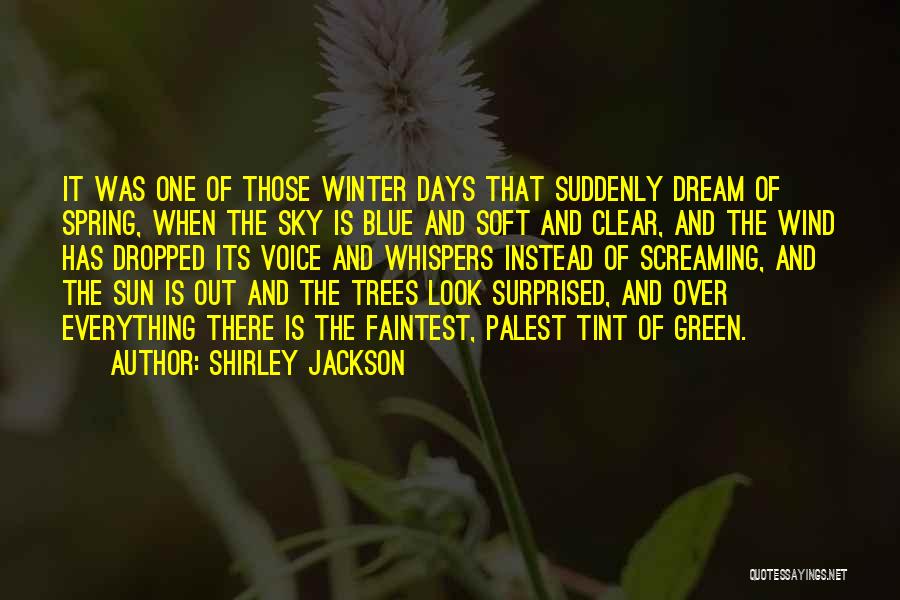 Shirley Jackson Quotes: It Was One Of Those Winter Days That Suddenly Dream Of Spring, When The Sky Is Blue And Soft And