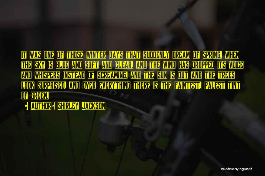 Shirley Jackson Quotes: It Was One Of Those Winter Days That Suddenly Dream Of Spring, When The Sky Is Blue And Soft And