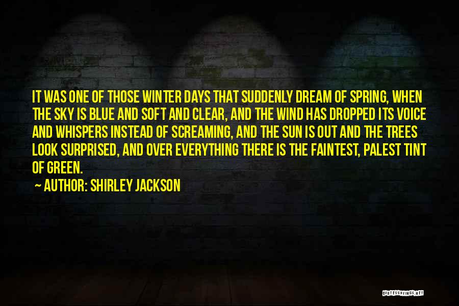 Shirley Jackson Quotes: It Was One Of Those Winter Days That Suddenly Dream Of Spring, When The Sky Is Blue And Soft And