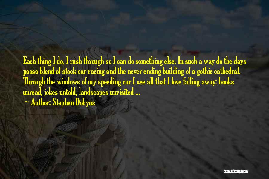 Stephen Dobyns Quotes: Each Thing I Do, I Rush Through So I Can Do Something Else. In Such A Way Do The Days