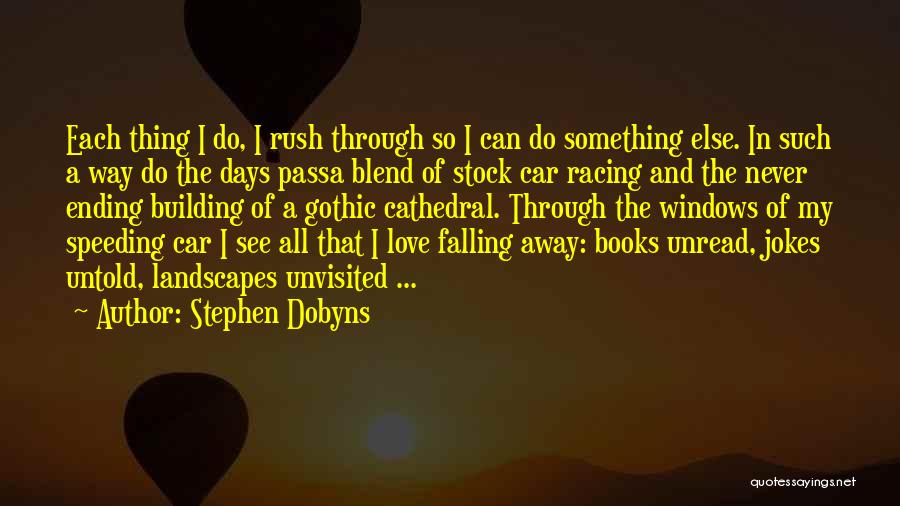 Stephen Dobyns Quotes: Each Thing I Do, I Rush Through So I Can Do Something Else. In Such A Way Do The Days