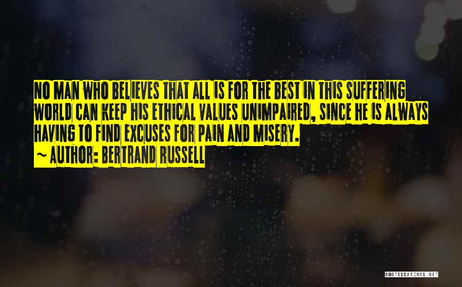 Bertrand Russell Quotes: No Man Who Believes That All Is For The Best In This Suffering World Can Keep His Ethical Values Unimpaired,