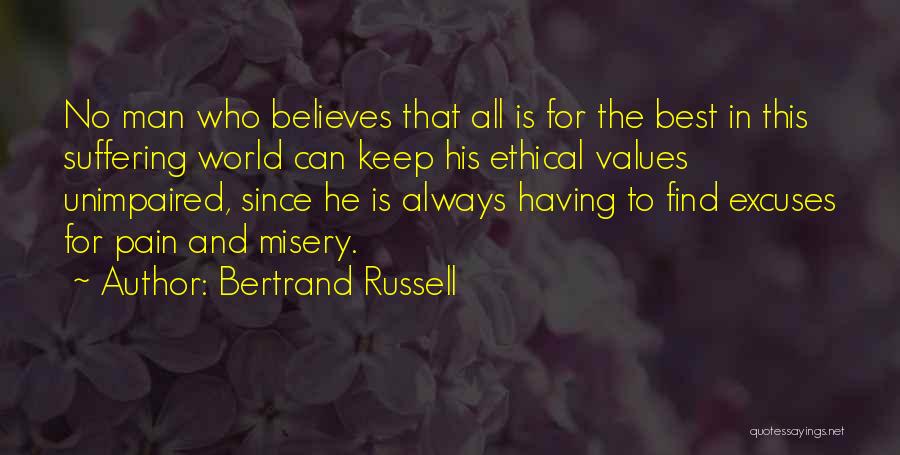 Bertrand Russell Quotes: No Man Who Believes That All Is For The Best In This Suffering World Can Keep His Ethical Values Unimpaired,