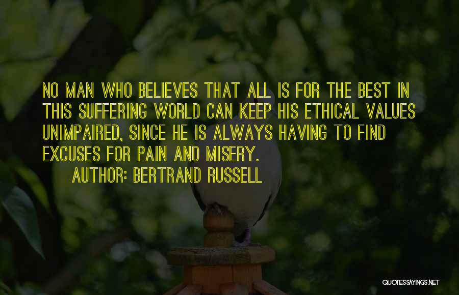 Bertrand Russell Quotes: No Man Who Believes That All Is For The Best In This Suffering World Can Keep His Ethical Values Unimpaired,