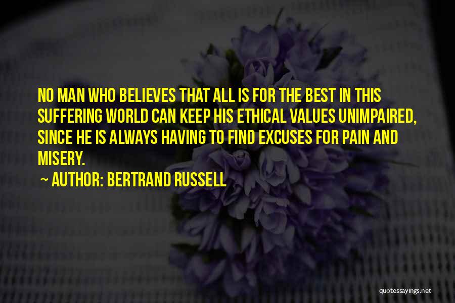Bertrand Russell Quotes: No Man Who Believes That All Is For The Best In This Suffering World Can Keep His Ethical Values Unimpaired,