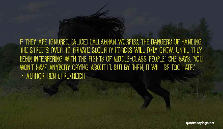 Ben Ehrenreich Quotes: If They Are Ignored, [alice] Callaghan Worries, The Dangers Of Handing The Streets Over To Private Security Forces Will Only