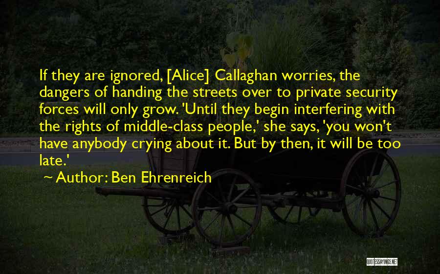 Ben Ehrenreich Quotes: If They Are Ignored, [alice] Callaghan Worries, The Dangers Of Handing The Streets Over To Private Security Forces Will Only