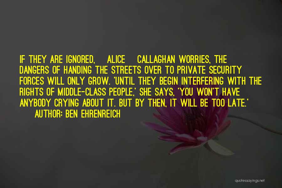 Ben Ehrenreich Quotes: If They Are Ignored, [alice] Callaghan Worries, The Dangers Of Handing The Streets Over To Private Security Forces Will Only