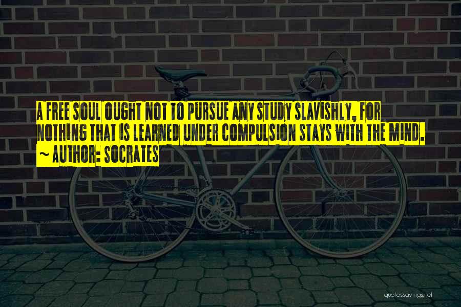 Socrates Quotes: A Free Soul Ought Not To Pursue Any Study Slavishly, For Nothing That Is Learned Under Compulsion Stays With The