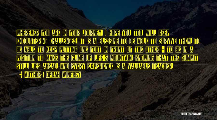 Oprah Winfrey Quotes: Wherever You Are In Your Journey, I Hope You, Too, Will Keep Encountering Challenges. It Is A Blessing To Be