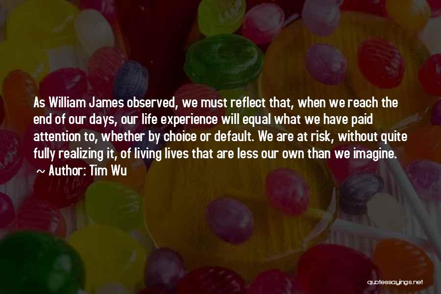 Tim Wu Quotes: As William James Observed, We Must Reflect That, When We Reach The End Of Our Days, Our Life Experience Will