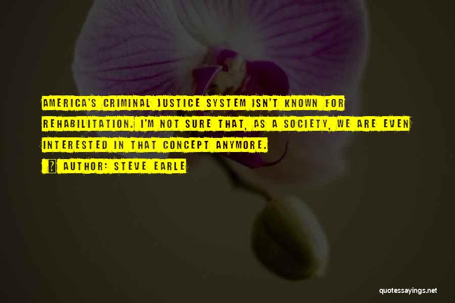 Steve Earle Quotes: America's Criminal Justice System Isn't Known For Rehabilitation. I'm Not Sure That, As A Society, We Are Even Interested In