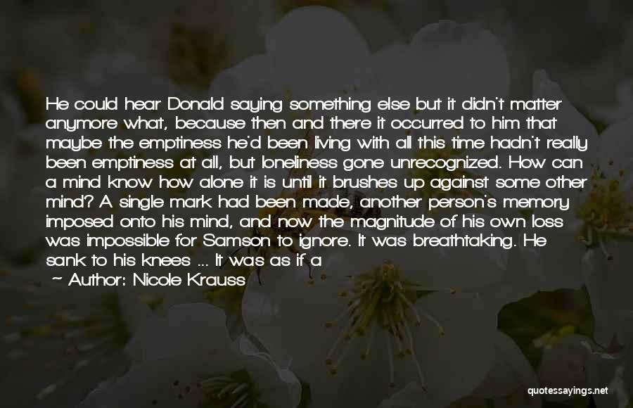 Nicole Krauss Quotes: He Could Hear Donald Saying Something Else But It Didn't Matter Anymore What, Because Then And There It Occurred To