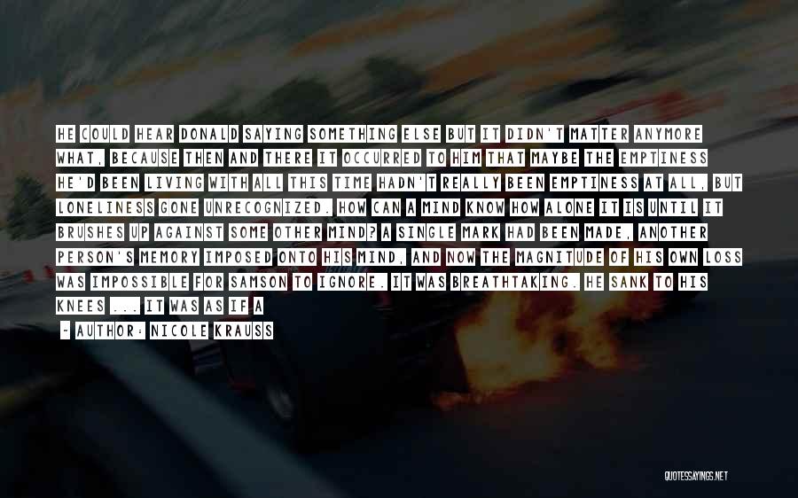 Nicole Krauss Quotes: He Could Hear Donald Saying Something Else But It Didn't Matter Anymore What, Because Then And There It Occurred To
