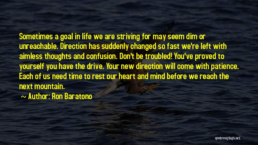 Ron Baratono Quotes: Sometimes A Goal In Life We Are Striving For May Seem Dim Or Unreachable. Direction Has Suddenly Changed So Fast