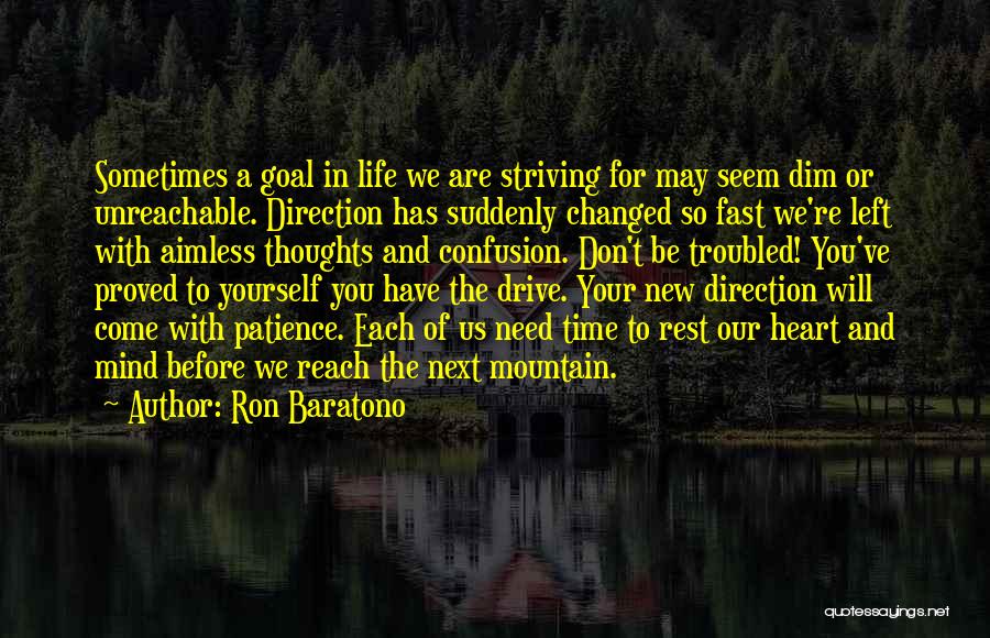 Ron Baratono Quotes: Sometimes A Goal In Life We Are Striving For May Seem Dim Or Unreachable. Direction Has Suddenly Changed So Fast